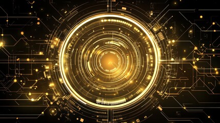 Obraz premium Abstract digital design featuring concentric circles and glowing elements for technology themes.