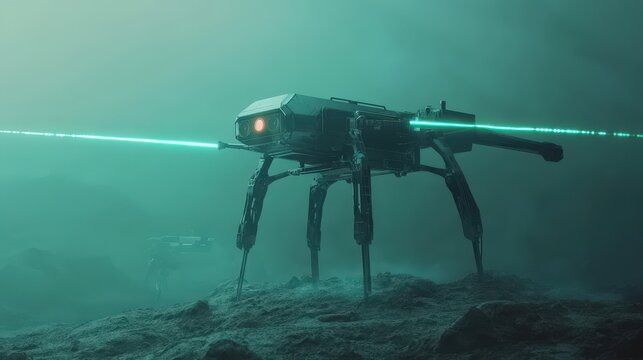 Futuristic Quadrupedal Robot Scans Alien Landscape