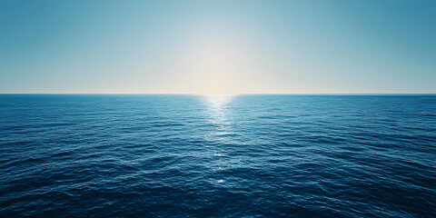 Obraz premium serene ocean view with gradient from deep ocean blue to light blue, capturing calmness of sea and beauty of horizon