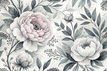 Seamless pattern  monochrome flower  background , wall paper, fabric , textile.
