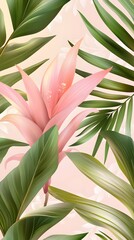 Obraz premium A pink flower with green leaves