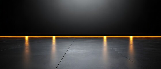 Dark room with orange floor lights.