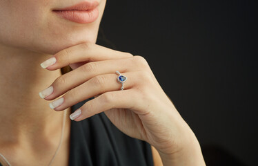 Colorful diamond rings on female model