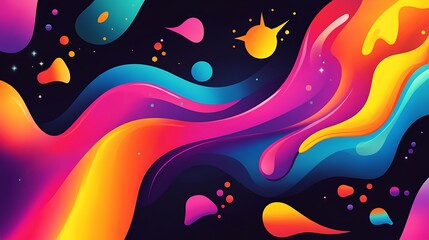 A vibrant, abstract logo with colorful splashes and shapes.