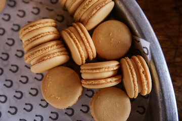 Lemon Yellow Macarons Ready to Serve on decorative tray