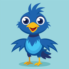  blue bird with a smile vector illustration on white background 