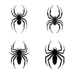 Spider Silhouette vector illustration, collection of different spider, Halloween spider set,
High-quality, detailed rendering on white background