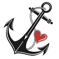 anchor with a red heart vector design © Mdaminul