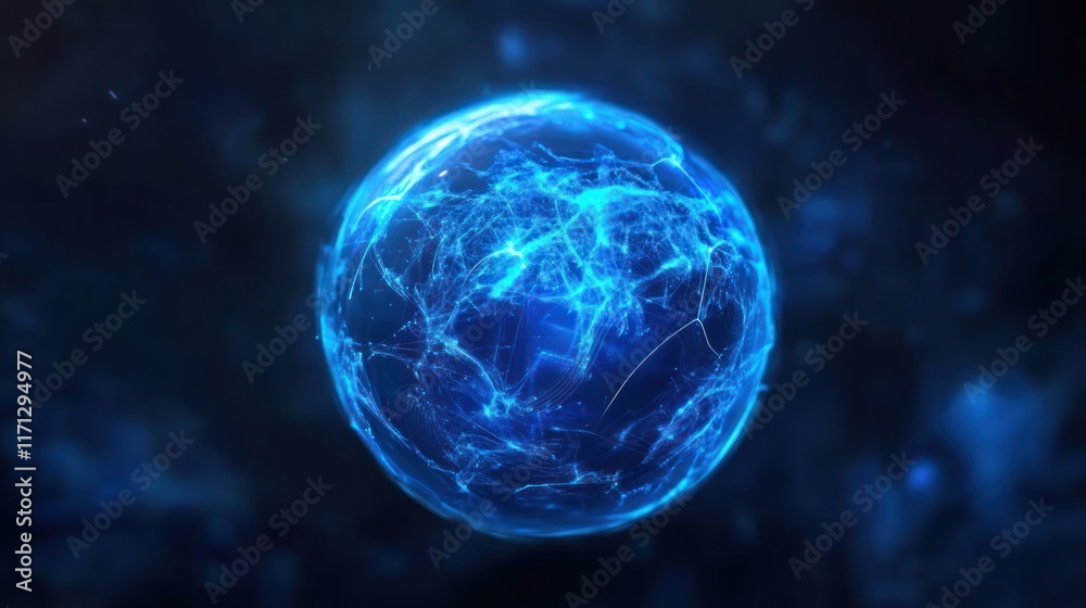 Aufkleber a glowing blue sphere with intricate patterns, suggesting a futuristic or digital theme.