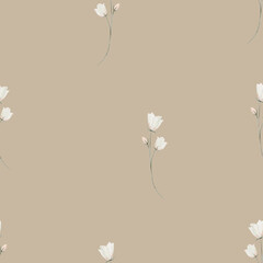 Watercolor seamless pattern with green leaves. Botanical floral brown background. Delicate floral and herb illustration.