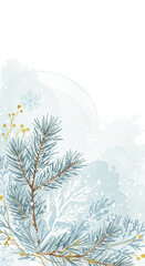 Winter Wonderland Festive Blue Pine Branches Snowflakes Watercolor Background