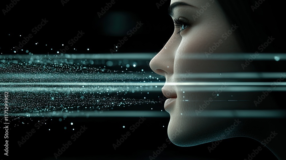Wall mural abstract representation of a human profile using glowing lines and dots, symbolizing the concept of 