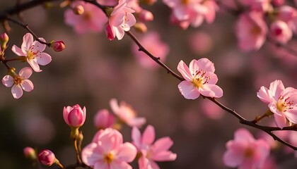 Delicate Pink Blossoms Blooming On Branches
