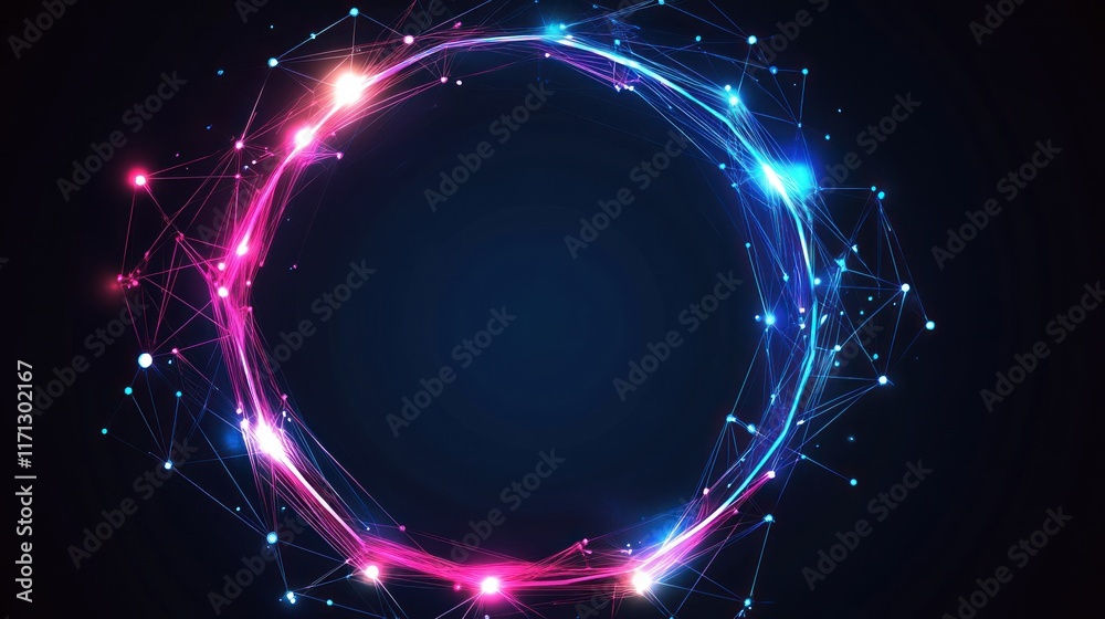 Leinwandbilder a glowing, abstract circular design with interconnected nodes and vibrant colors.