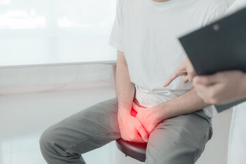 Prostate cancer or mental illness concept with male patient consulting with doctor or psychiatrist...