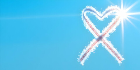Naklejka premium Heart-shaped contrail, sunny sky, romantic concept, Valentine's Day