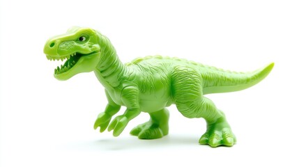Obraz premium A green plastic dinosaur toy, resembling a T-Rex, positioned for play or display.
