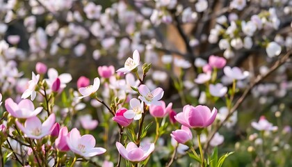 Obraz premium Delicate pink and white blossoms adorn a flowering tree branch