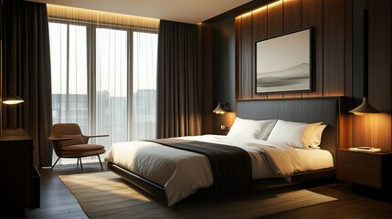 A bedroom designed for optimal sleep with blackout curtains and minimal distractions.