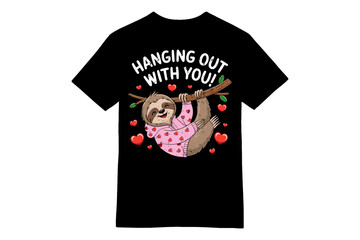 Hanging Out with You Sloth in Heart Hoodie Valentine's T-Shirt