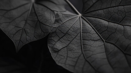close up of intricate leaf veins showcasing detailed textures and patterns, perfect for nature themed designs or backgrounds. dark tones create dramatic effect