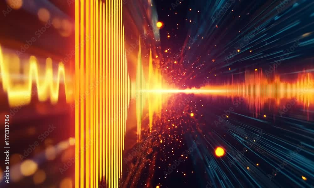 Sticker a vibrant digital soundwave visualization with bright colors and dynamic lines.