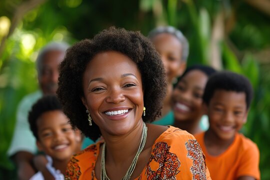 Happy African American family enjoying a garden - Powered by Adobe