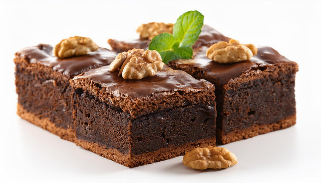 delicioso brownie de chocolate e nozes isolado em fundoe