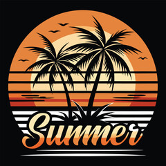 summer holiday poster, Summer Holiday Tropical Sunset With Palm Trees 