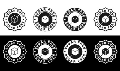 Sugar Free stamp Icon,  Vector Symbol Illustration.circular and star shape with sugar cube