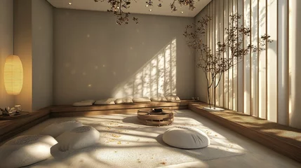 Fotobehang Rustgevend A serene room designed for meditation and healing as part of a holistic health practice.  © Phonphysith