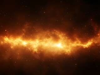 Obraz premium Fiery cosmic nebula, swirling orange and gold gases in space.