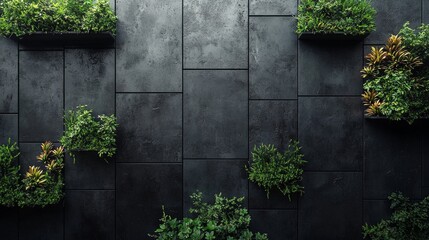 Modern vertical garden on charcoal gray concrete wall for urban living spaces