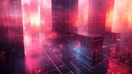 Futuristic digital landscape with dynamic parallax and geometric patterns for technology design