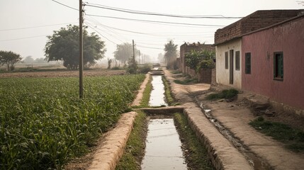 Fototapeta premium Irrigation Canals in a Farming Village Under Harsh Sunlight