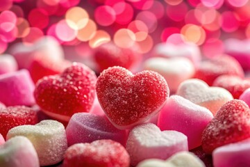 Romantic panoramic: heart-shaped candies create a festive Valentine's Day scene.