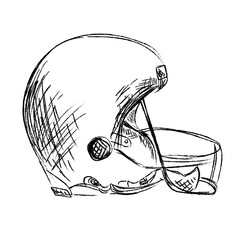 Football helmet, sketch, hand drawings, vector