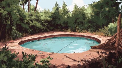 Fototapeta premium Overgrown Abandoned Pool in a Forest Setting