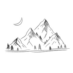 Mountains, sketch, hand drawings, vector illustration