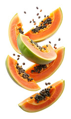 papaya slices flying isolated on white background PNG.AI GENERATED
