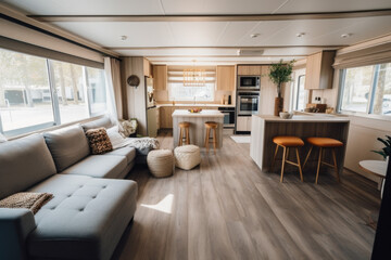 Fototapeta premium Bright and open kitchen-living area with natural light