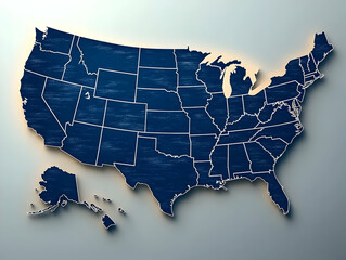 3D map of USA with state borders.