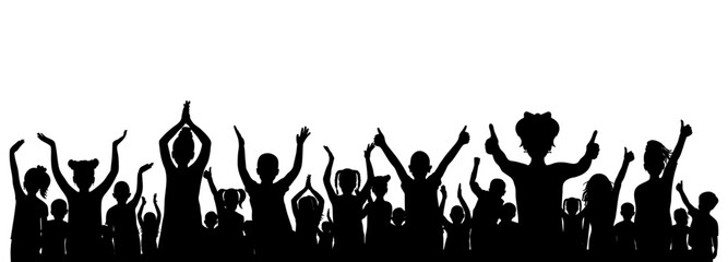 Silhouette of group cheerful school children. Vector illustration