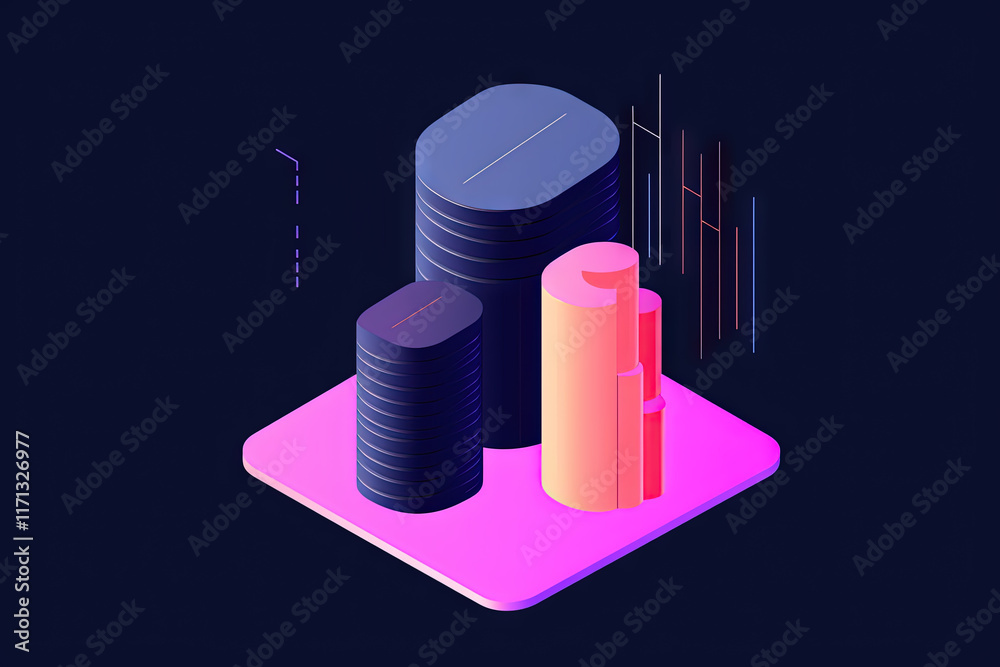 Poster 3D business graph with organized bars and information blocks. Abstract infographic element. Business growth and development to success concepts