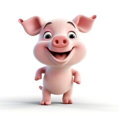 Naklejka premium Happy Piglet Cartoon Character: A cheerful and friendly piglet with a big smile stands upright, ready for a fun adventure. This cute and adorable cartoon character will bring joy to your designs. 
