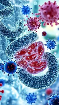 Virus attacking human cell 3d medical animation