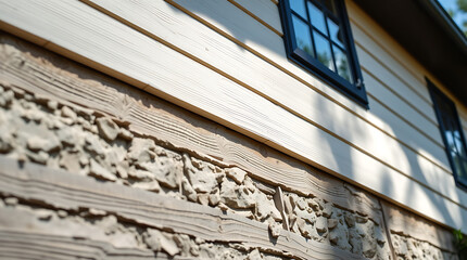 Obraz premium Exterior Wall Detail: Log and Clapboard Siding with Windows