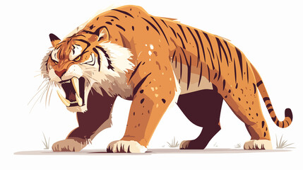 Fierce Saber Tooth Tiger Cartoon Illustration for Kids' Projects and Designs