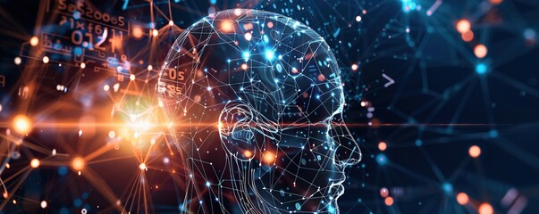 Obraz premium Digital Mind: A Networked Human Head Illustration