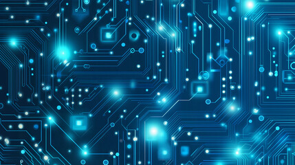 Futuristic Digital Circuit Board with Glowing Blue Lights and High-Tech Connections